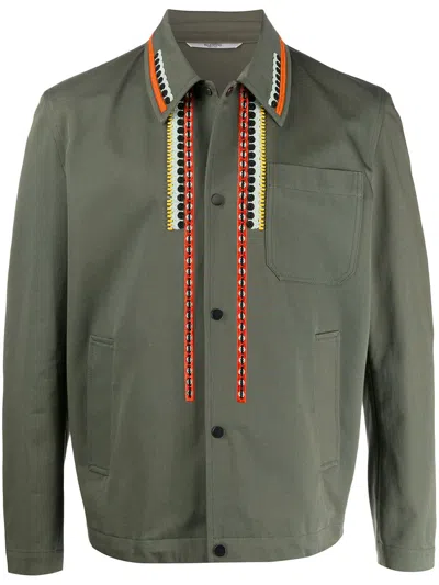 Valentino Olive Embroidered Shirt For Men