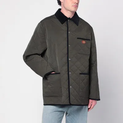 VALENTINO VALENTINO OLIVE GREEN QUILTED JACKET WITH VLOGO PATCH