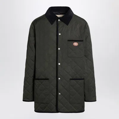 VALENTINO OLIVE GREEN QUILTED JACKET WITH VLOGO PATCH