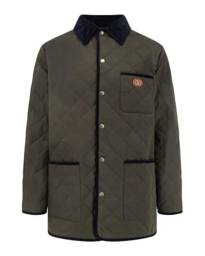 VALENTINO VALENTINO  OLIVE GREEN QUILTED JACKET WITH VLOGO PATCH
