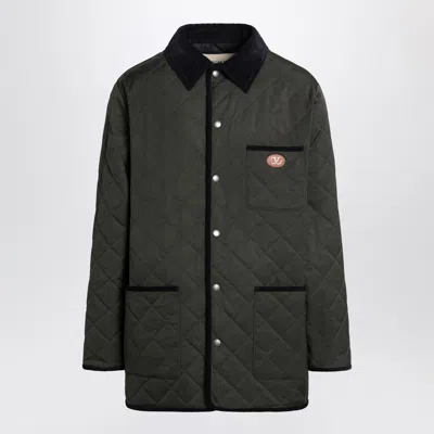 Valentino Olive Green Quilted Jacket With Vlogo Patch In Gray