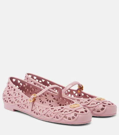 Valentino Garavani Ondette Rubber Ballerina With Scallop Pattern 05mm Woman Pink 42 In Multi