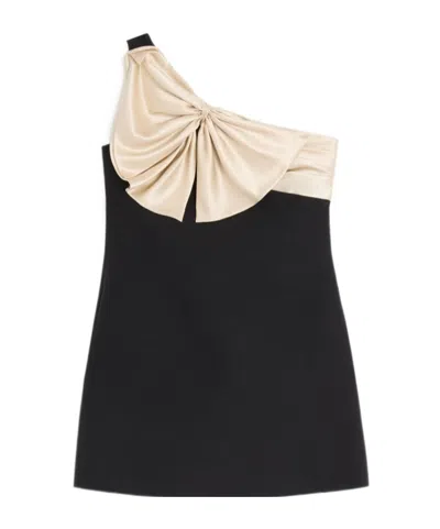 Valentino One-shoulder Bow Mini Dress In Black