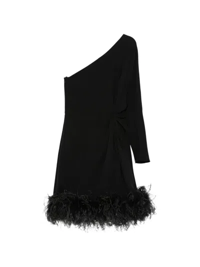 Valentino One Shoulder Dress Draped Feather Hem In Multi