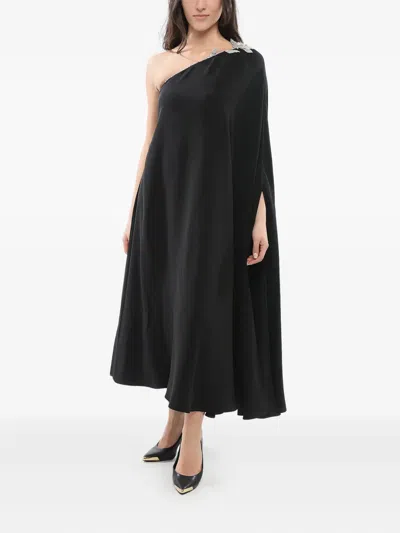 Valentino One-shoulder Silk Dress In Black