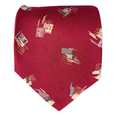 Pre-owned Valentino Garavani Valentino One Size Burgundy Grey Abstract Silk Tie In Red