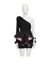 Valentino One-shoulder Long-sleeve Ruffle Mini Dress In Black