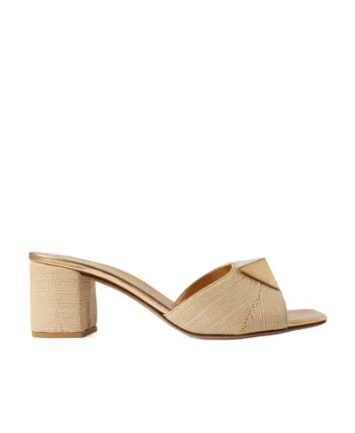 Valentino Garavani One Stud 65mm Raffia Mules In Nude