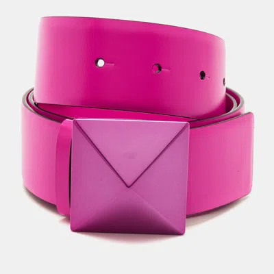 Pre-owned Valentino Garavani One Stud 90 Cm Buckle Belt Fuchsia Leather In Pink