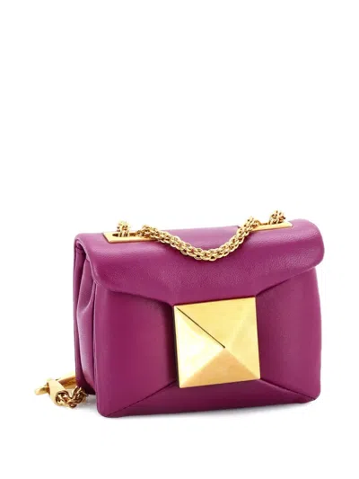 Pre-owned Valentino Garavani One Stud Chain Flap Bag Leather Micro Crossbody Bag In Purple