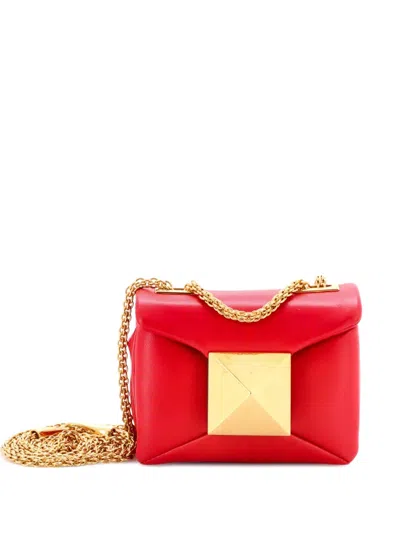 Pre-owned Valentino Garavani One Stud Chain Flap Bag Leather Micro Crossbody Bag In Red