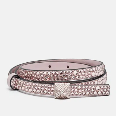 Pre-owned Valentino Garavani One Stud Crystal Embellished 90 Cm Waist Belt Pink Leather