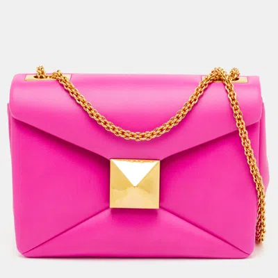 Pre-owned Valentino Garavani One Stud Fuchsia Pink Leather Chain Shoulder Bag