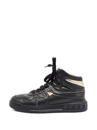 Pre-owned Valentino Garavani One Stud High-top Sneakers In Black