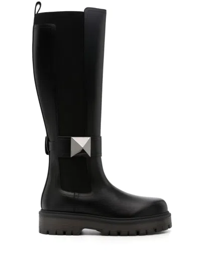 Valentino Garavani One Stud 45mm Knee-high Boots In Nero