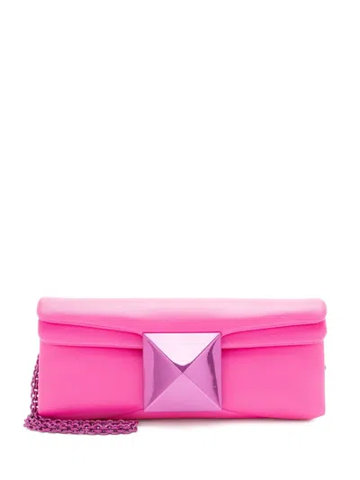Pre-owned Valentino Garavani One Stud Lambskin Clutch Bag In Pink