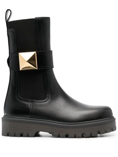 Valentino Garavani Valentino One Stud Leather Chelsea Boots In Black