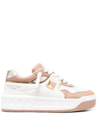 Valentino Garavani One Stud Leather Sneakers In White