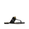 Valentino One Stud Leather Flat Sandals In Black