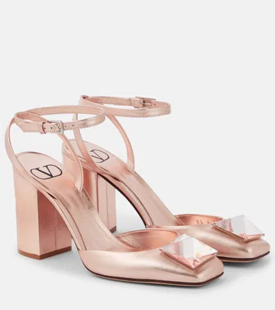 Valentino Garavani One Stud Metallic Leather Slingback Pumps In Pink