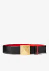 Valentino One Stud Reversible Belt In Shiny Calf Leather In Black