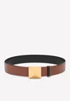 Shop Valentino One Stud Reversible Leather Belt In Brown