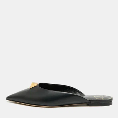 Pre-owned Valentino Garavani One Stud Size 35 Black Leather Mules