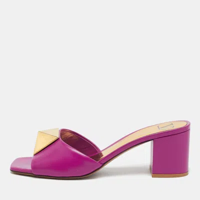 Pre-owned Valentino Garavani One Stud Size 37 Pink Leather Slide Sandals