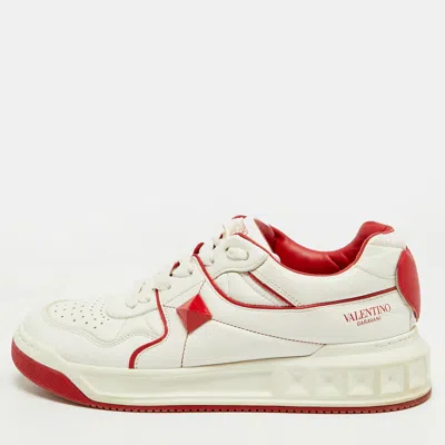 Pre-owned Valentino Garavani One Stud Size 38 White/red Leather Low Top Sneakers
