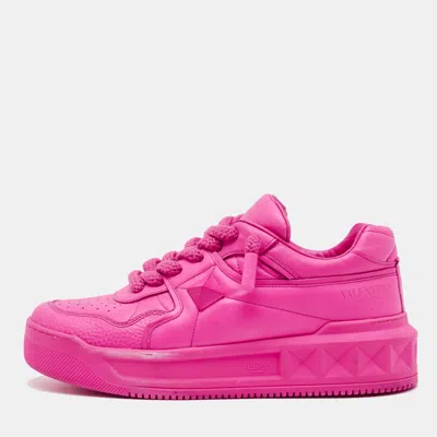 Pre-owned Valentino Garavani One Stud Size 42 Pink Leather Xl Lace Up Sneakers