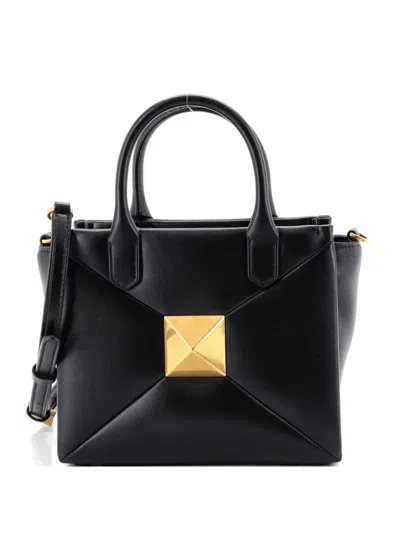Pre-owned Valentino Garavani One Stud Top Handle Bag Leather Small Crossbody Bag In Black