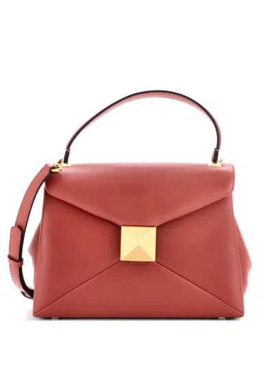Pre-owned Valentino Garavani One Stud Top Handle Flap Bag Leather Small Shoulder Bag In Brown