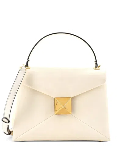 Pre-owned Valentino Garavani One Stud Top Handle Flap Bag Leather Small Shoulder Bag In Neutral