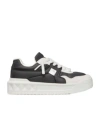 Valentino One Stud Xl Low-top Sneaker In Nappa Leather And Jacquard Toile Iconographe Technical Fabric In Black