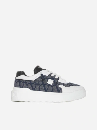 VALENTINO GARAVANI ONE STUD XL DENIM AND LEATHER SNEAKERS