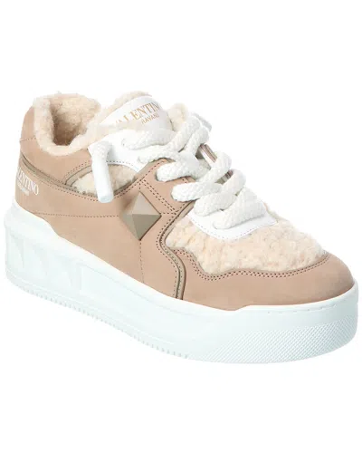 Valentino Garavani Valentino One Stud Xl Leather & Wool Sneaker In Brown