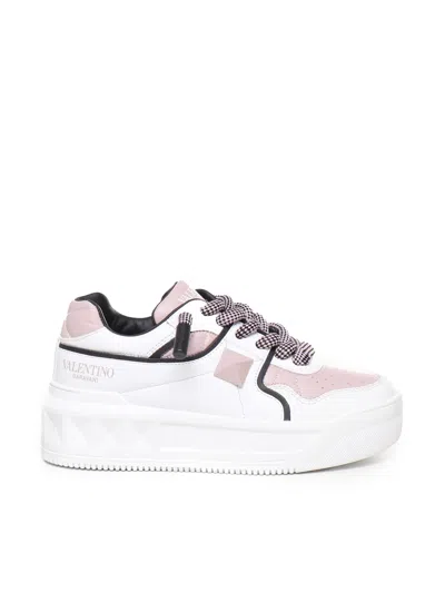 Valentino Garavani One Stud Xl Sneakers In Nappa Leather In White, Pink