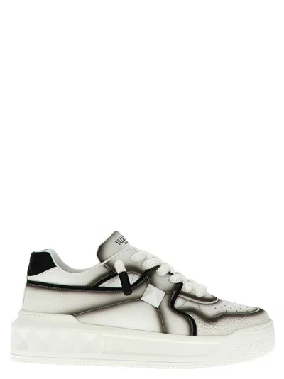 Valentino Garavani One Stud Xl Panelled Leather Sneakers In White And Black