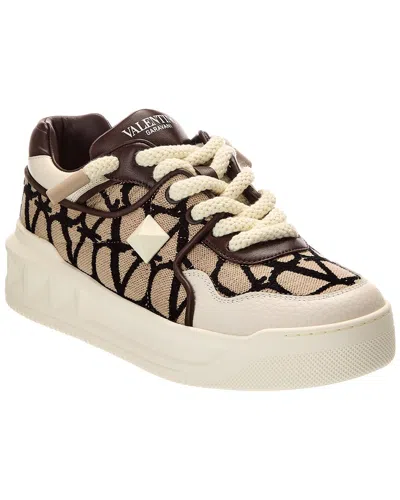 VALENTINO GARAVANI VALENTINO ONE STUD XL TOILE ICONOGRAPHE CANVAS & LEATHER SNEAKER