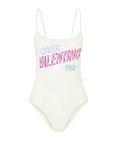 Valentino One-piece Swimsuit With Chez  1960 Print In White