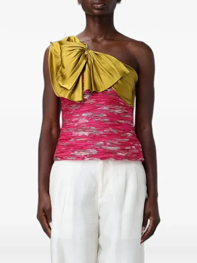 Valentino One-shoulder Bow-detail Top In Animal Print