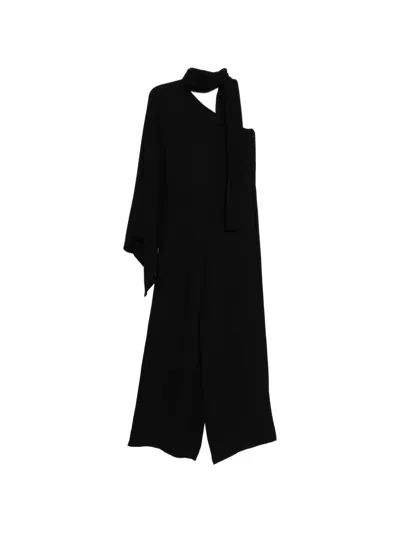 Pre-owned Valentino One-shoulder Scarf-detail Gown In Black