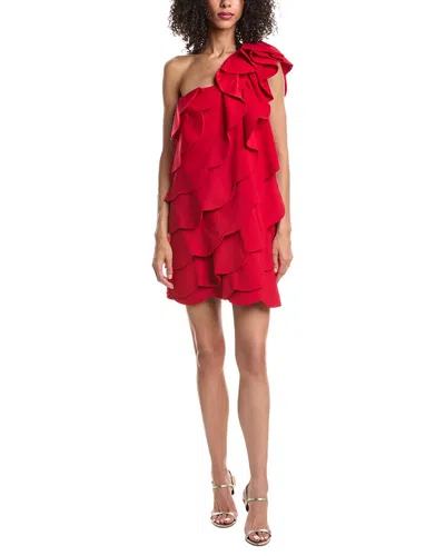 Valentino One-shoulder Wool-blend Mini Dress In Red