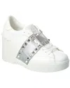 Valentino Open Disco Leather Wedge Sneaker In White