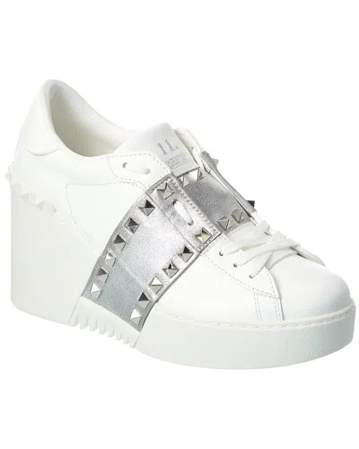 Valentino Garavani Valentino Open Disco Leather Wedge Sneaker In White