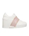 Valentino Open Disco Wedge Trainer In Calfskin 85mm In White