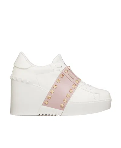Valentino Garavani Open Disco Wedge Trainer In Calfskin 85mm In White