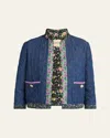 Valentino Womens Blu Medio Chambray Floral-print Denim Jacket In Blue