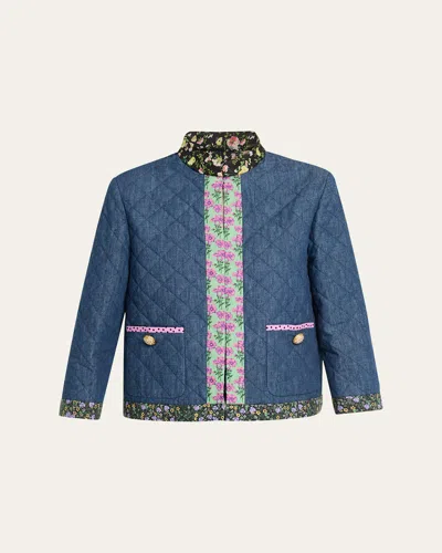 Valentino Open-front Quilted Chambray Jacket In Blue