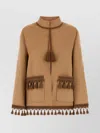 Valentino Open Front Wool Blend Jacket With Tassel Trim In Brown